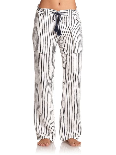 burberry men's linen blue white stripe drawstring pants|Burberry men's pants.